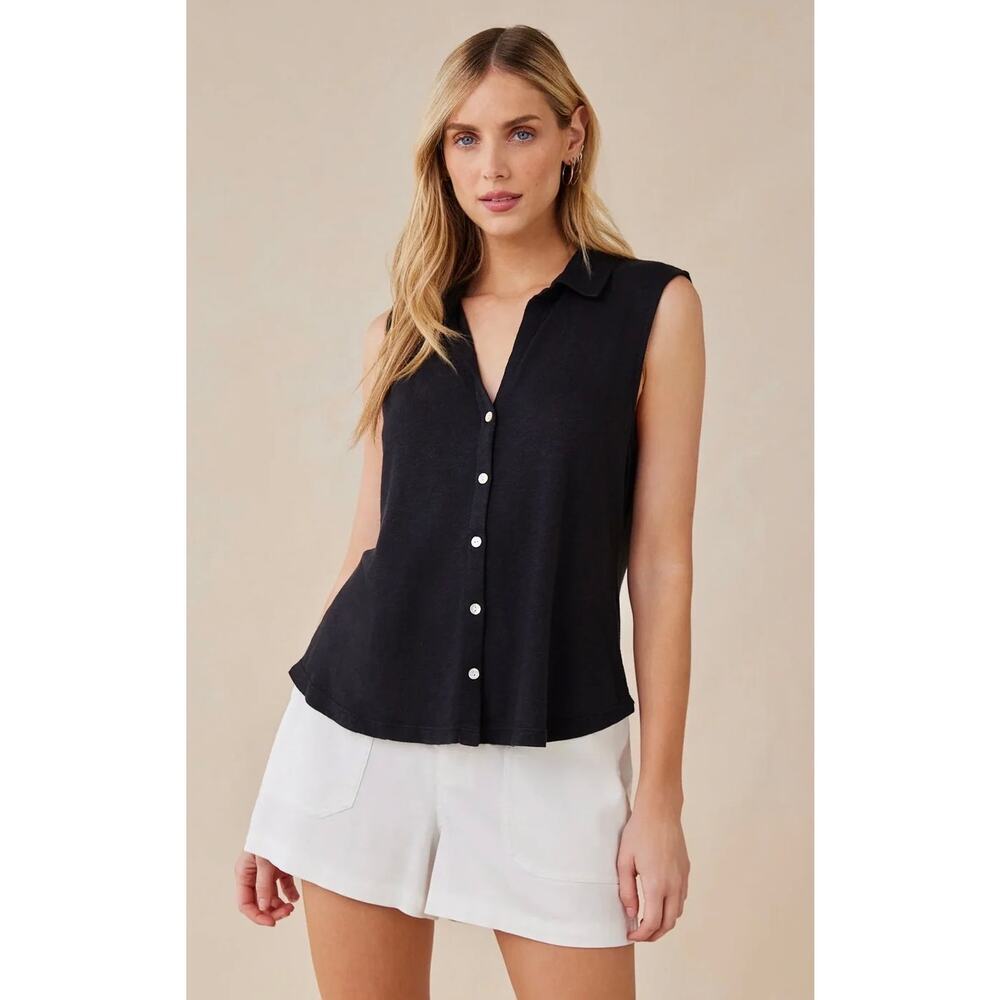 Bella Dahl Mixed Sleeveless Button Down Top Black Size Small NWT